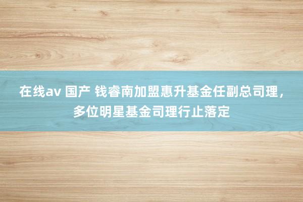 在线av 国产 钱睿南加盟惠升基金任副总司理，多位明星基金司理行止落定